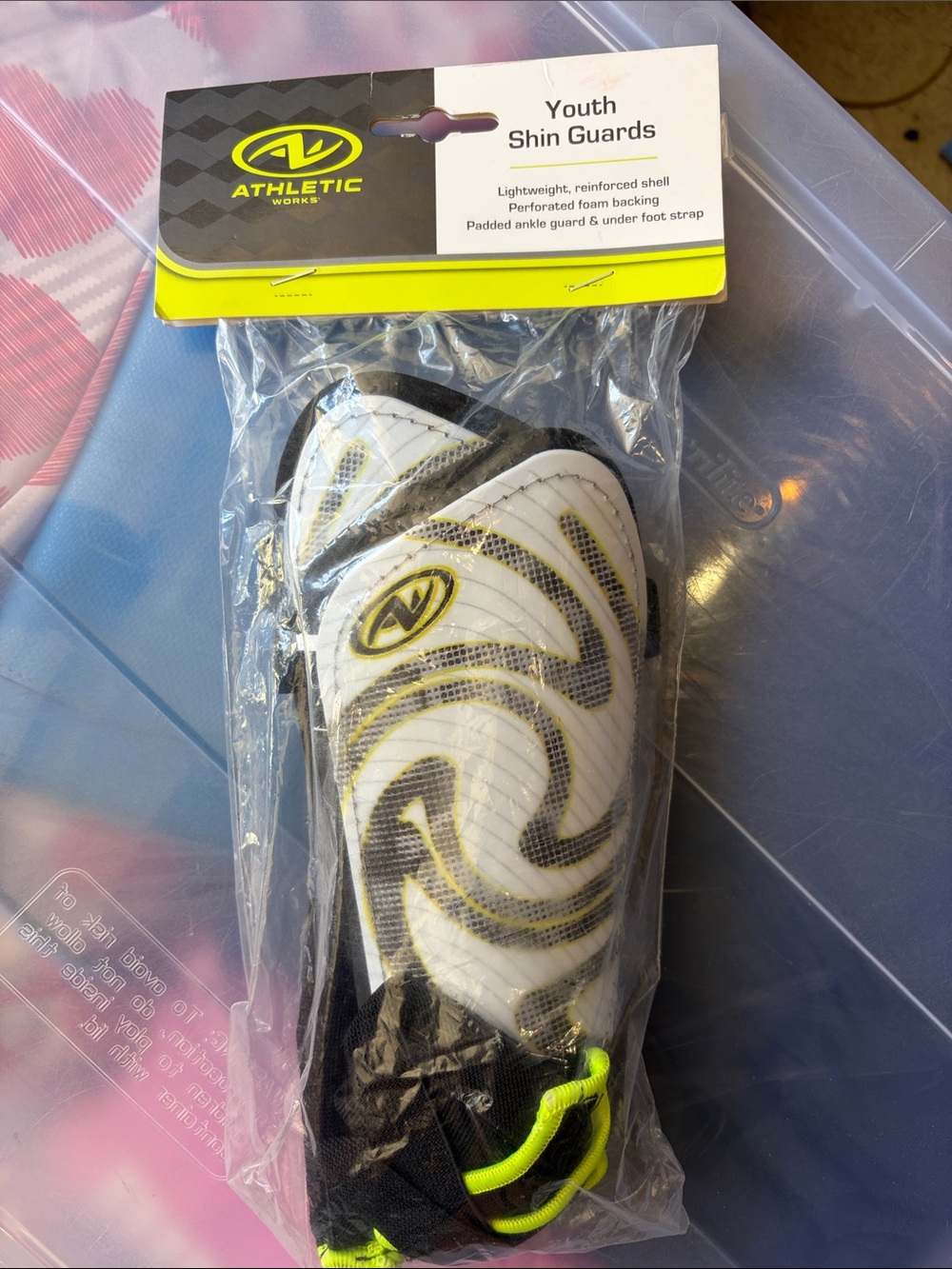 Athletic Works White & Neon Yellow Youth Soccer Shin Guards
